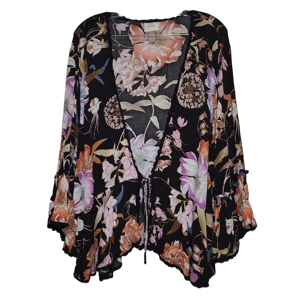 Knox Rose Floral Black Kimono Top